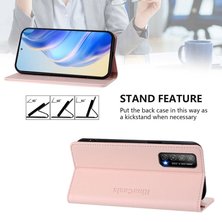Funda de Cuero con Doble Pliegue y Succión Magnética para Huawei Enjoy 20 Se Huawei Y7A Rc01 (Rosa)