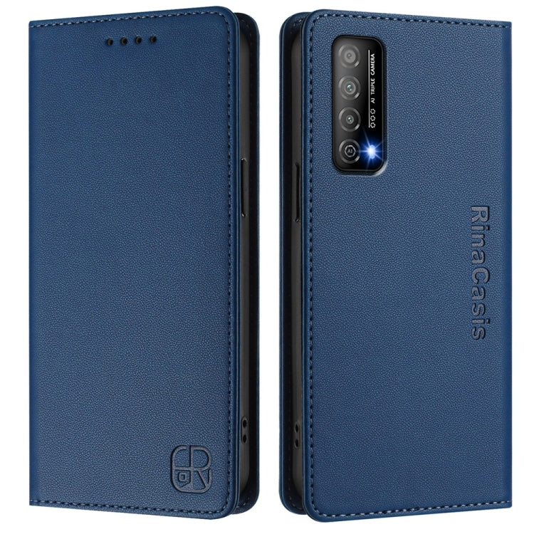 Funda de Cuero con Doble Pliegue y Succión Magnética para Huawei Enjoy 20 Se/Huawei Y7A Rc01 (Azul Oscuro)