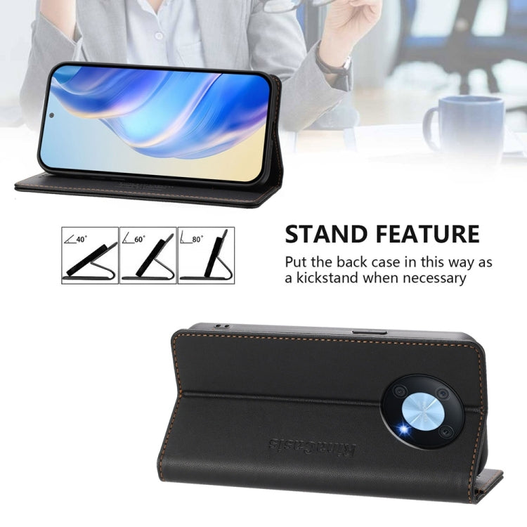 Funda de Cuero con Doble Pliegue y Succión Magnética Rfid para Huawei Enjoy 50 Pro/Nova Y90 Rc01 (Negra)
