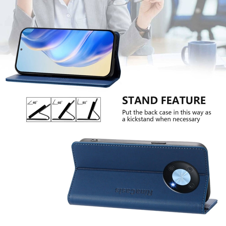 Funda de Cuero con Doble Pliegue y Succión Magnética RFID para Huawei Enjoy 50 Pro/Nova Y90 Rc01 (Azul Oscuro)