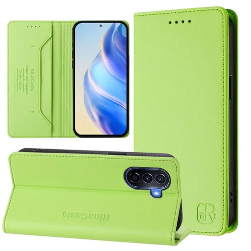 Funda de Cuero Huawei Enjoy 50 Nova Y70 Plus Rc01 con Doble Pliegue y Succión Magnética (Verde Hierba)
