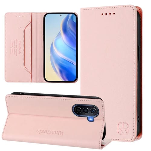Funda de Cuero Huawei Enjoy 50 Nova Y70 Plus Rc01 con Doble Pliegue y Succión Magnética (Rosa)