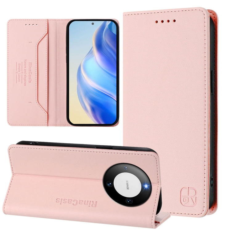 Funda de Cuero con Doble Pliegue y Succión Magnética para Huawei Mate 60 Pro/Mate 60 Pro+ Rc01 (Rosa)