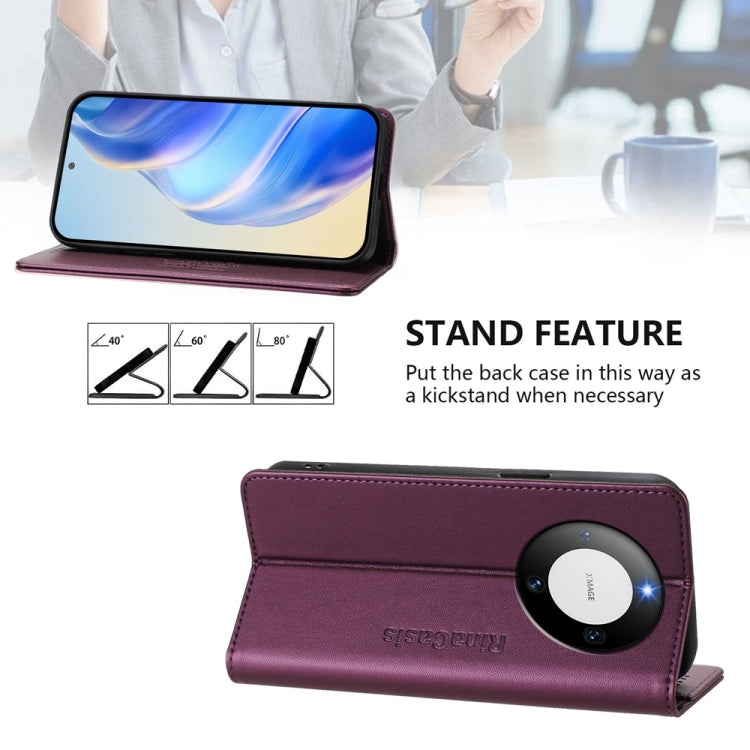 Funda de Cuero Huawei Mate 60 Pro y Mate 60 Pro+ Rc01 con Doble Pliegue y Succión Magnética (Violeta)