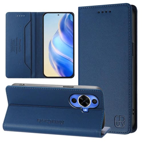 Funda de Cuero Huawei Nova 12S Global Rc01 con Doble Pliegue y Succión Magnética (Azul Oscuro)