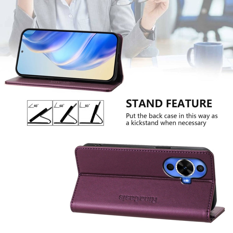 Funda de Cuero Huawei Nova 12S Global Rc01 con Doble Pliegue y Succión Magnética Rfid (Violeta)