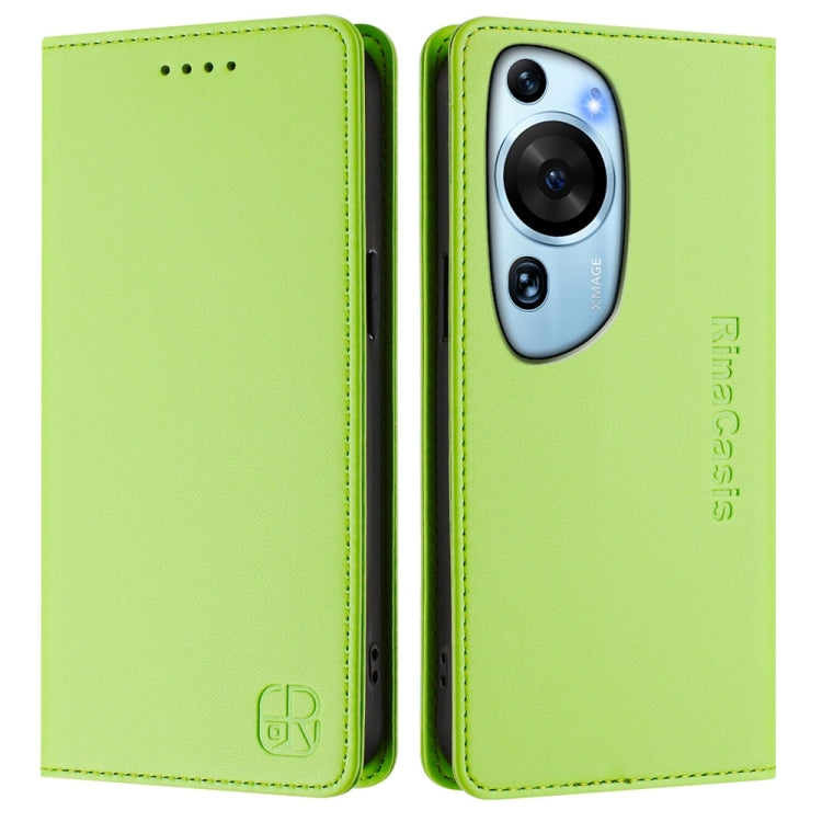 Funda de Cuero Huawei P60 Art Rc01 con Doble Pliegue y Succión Magnética RFID (Verde Hierba)