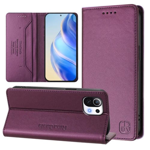 Funda de Cuero con Doble Pliegue y Succión Magnética para Teléfono Xiaomi Mi 11 Lite / Mi 11 Lite 5G Rc01 (Violeta)