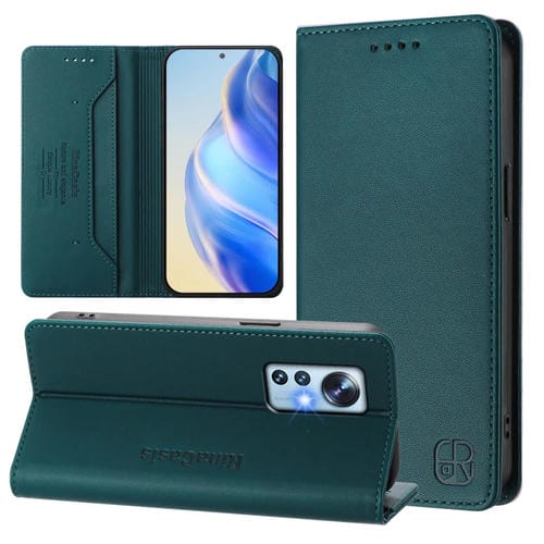 Funda de Cuero con Doble Pliegue y Succión Magnética para Teléfono Xiaomi 12 5G / 12X 5G / 12S 5G Rc01 (Verde Oscuro)