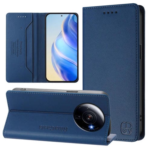Funda de Cuero con Doble Pliegue y Succión Magnética Rfid para Xiaomi 12S Ultra Rc01 (Azul Oscuro)