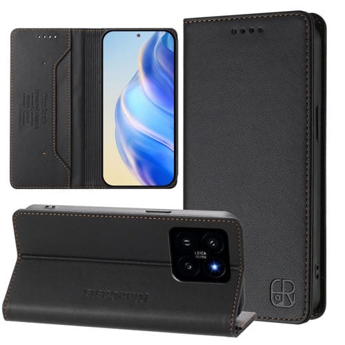 Funda De Cuero Rfid Con Succión Magnética Y Doble Pliegue Para Xiaomi 14 5G Rc01 (Negra)