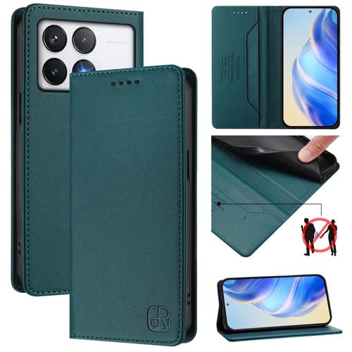 Funda de Cuero con Doble Pliegue y Succión Magnética para Teléfono Xiaomi Poco F6 Pro 5G Rc01 (Verde Oscuro)