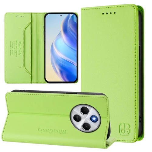 Funda de Cuero con Doble Pliegue y Succión Magnética para Redmi 14C 4G / 14R 5G Global Rc01 (Verde Hierba)