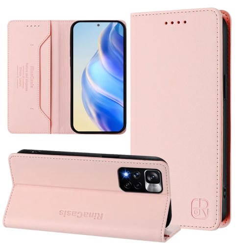 Funda de Cuero con Doble Pliegue y Succión Magnética para Redmi Note 11 Pro+ 5G, Modelo Europeo Rc01 (Rosa)