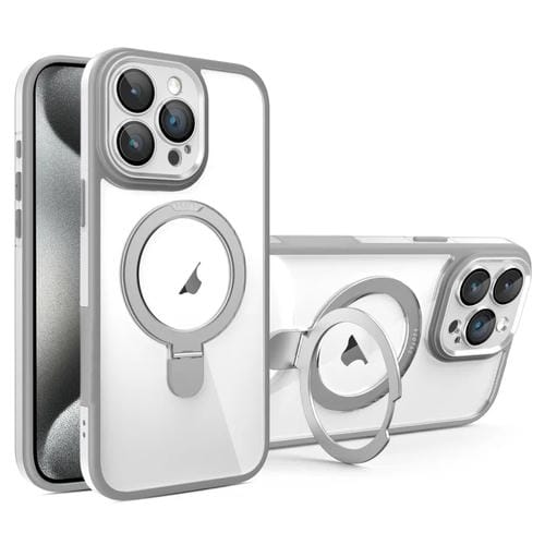 Funda para Teléfono iPhone 15 Pro Transparente con Soporte Magsafe y Película de Cobertura Total (Gris y Blanco)
