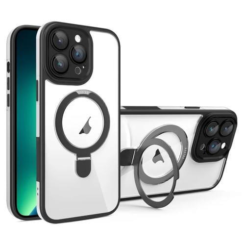 Funda Transparente con Soporte Magsafe para iPhone 13 Pro Max con Película de Cobertura Total (Negro y Blanco)