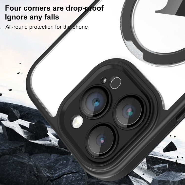 Funda para Teléfono Transparente con Soporte Magsafe y Película de Cobertura Total para iPhone 15 (Negro y Dorado)