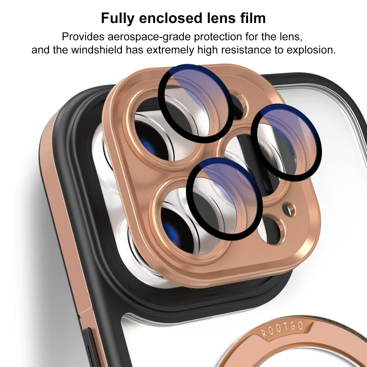 Funda para iPhone 14 Pro Max con Soporte Magsafe y Película de Cobertura Total (Negro y Dorado)