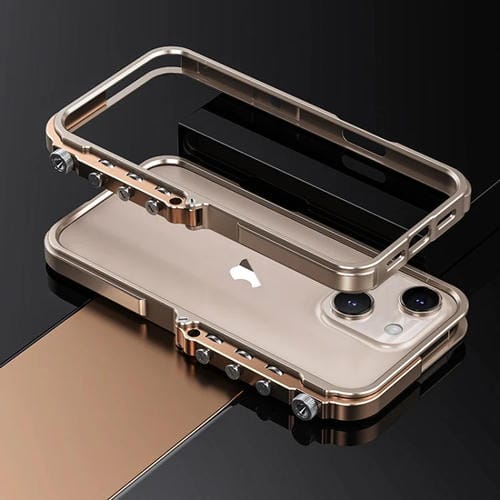 Funda para Teléfono iPhone 15 Marco Metal Aleación Aluminio Armadura Mecánica (Dorado)