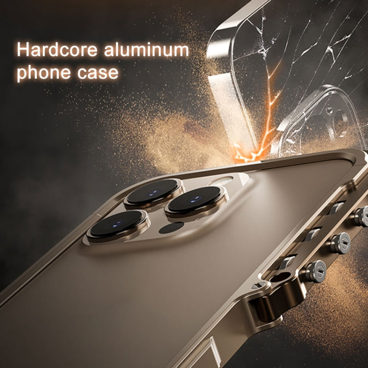 Funda de teléfono para iPhone 15 Pro Max con marco de metal de aleación de aluminio y armadura mecánica (Negro)
