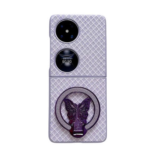 Funda para Teléfono Huawei P50 Pocket con Rombos, Diamantes y Soporte para PC (Morado)