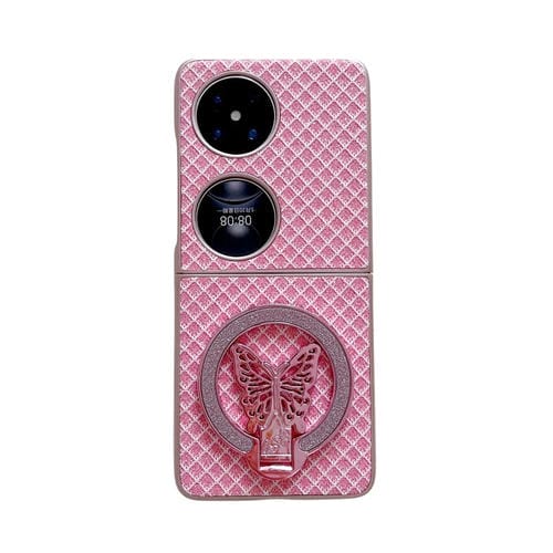 Funda para Teléfono Huawei P50 Pocket con Rombos, Diamantes y Soporte para PC (Rosa)