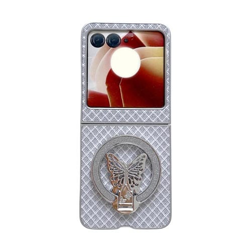 Funda para Motorola Razr 50 con Soporte PC Diseño Rombos y Diamantes (Plateada)