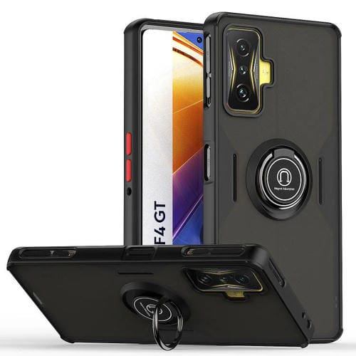 Funda de TPU + PC con anillo para Xiaomi Poco F4 GT Q Shadow 1 Series (negro y rojo)