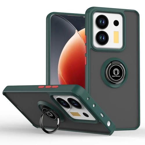 Funda de TPU + PC con anillo para Xiaomi Poco M7 Pro 5G Q Shadow 1 Series (verde oscuro)