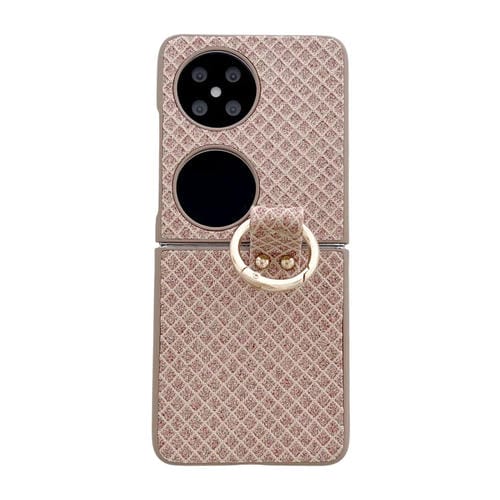 Funda para Teléfono Huawei P50 Pocket con Diseño de Rombos, Diamantes Brillantes y Anillo (Dorado)