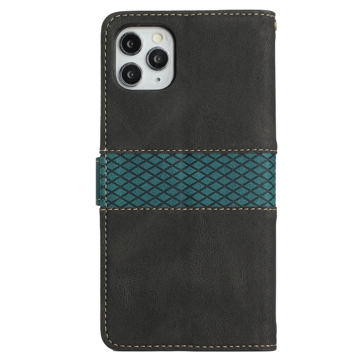 Funda Cuero iPhone 11 Pro Max Costuras Cuadrícula con Cordón (Negro)