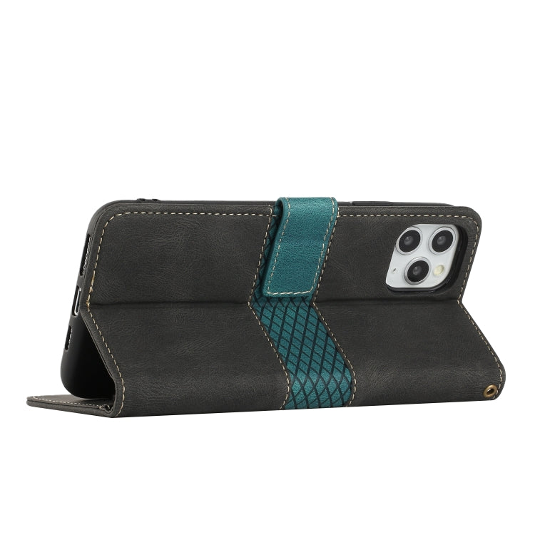 Funda Cuero iPhone 11 Pro Max Costuras Cuadrícula con Cordón (Negro)
