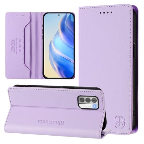 Funda de Cuero con Doble Pliegue y Succión Magnética para Nokia G42/G310 Rc01 (Morado Claro)
