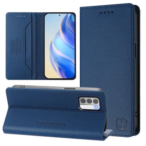 Funda de Cuero para Teléfono Nokia G42/G310 Rc01 con Doble Pliegue y Succión Magnética (Azul Oscuro)