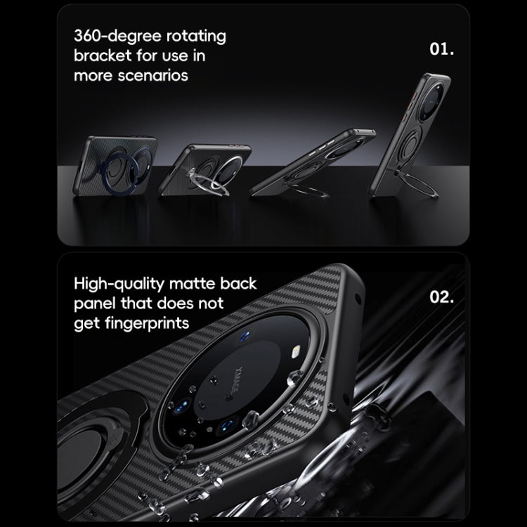 Funda Fibra de Carbono Magsafe Huawei Mate 60 con Soporte Giratorio 360° (Negra y Plateada)