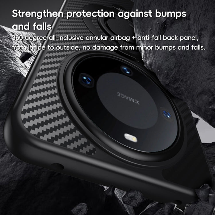 Funda Fibra de Carbono Magsafe Huawei Mate 60 con Soporte Giratorio 360° (Negra y Plateada)