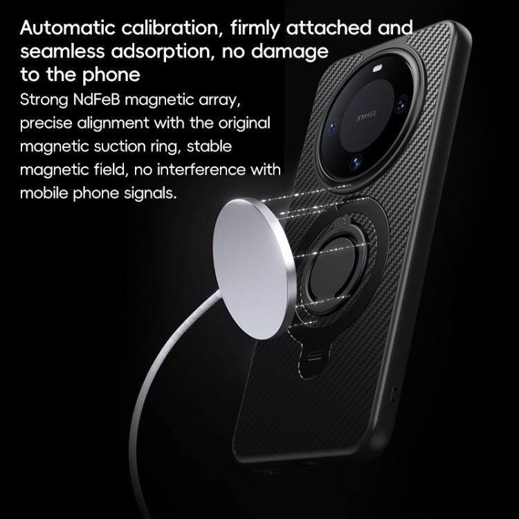 Funda Fibra de Carbono Magsafe Huawei Mate 60 con Soporte Giratorio 360° (Negra y Plateada)