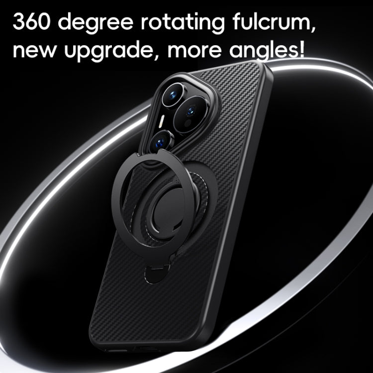 Funda para Teléfono Huawei Pura 70 Ultra Fibra de Carbono Magsafe Soporte Giratorio 360 (Negro)