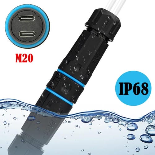 Adaptador de Acoplador Impermeable para Exteriores M20 con Conector Recto Tipo C de Dos Puertos y 10 Gbps