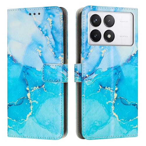 Funda de Cuero para Teléfono con Patrón de Mármol Pintado para Xiaomi Poco X6 Pro (Azul Verde)