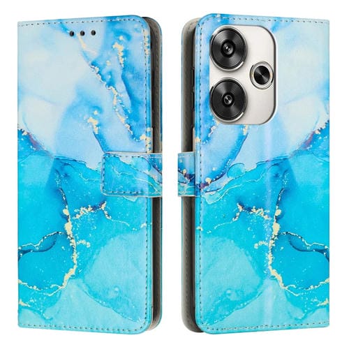 Funda de Cuero para Teléfono con Patrón de Mármol Pintado para Xiaomi Poco F6 (Azul Verde)