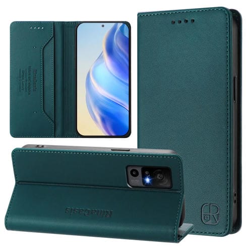 Funda de Cuero para TCL 40 R 5G Rc01 con Doble Pliegue y Succión Magnética Rfid (Verde Oscuro)