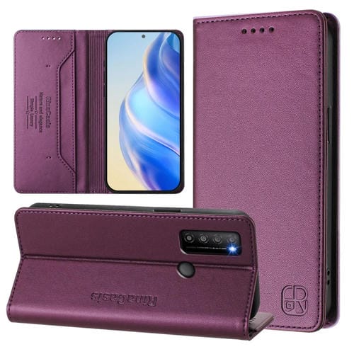 Funda de Cuero Rfid con Succión Magnética y Doble Pliegue para TCL 30 Xl/T701Dl Rc01 (Violeta)