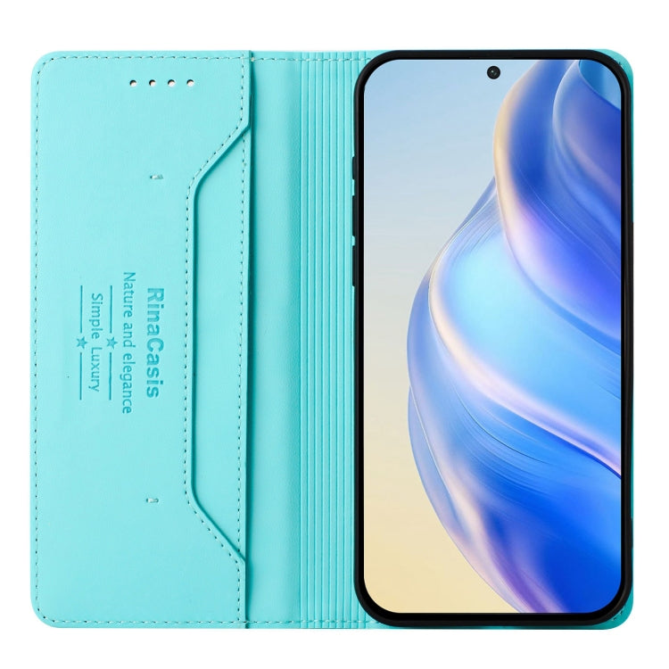 Funda de Cuero doble pliegue con Succión Magnética Rfid para TCL 30 Xe 5G Rc01 (Verde Menta)