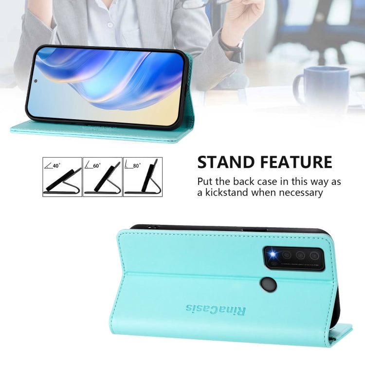 Funda de Cuero doble pliegue con Succión Magnética Rfid para TCL 30 Xe 5G Rc01 (Verde Menta)