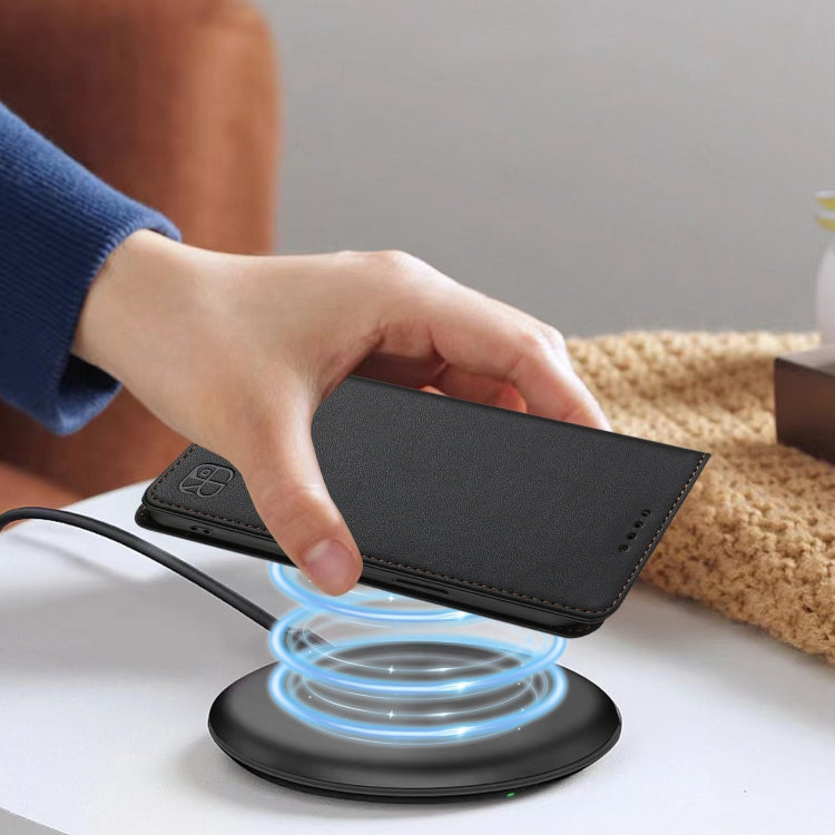 Funda de Cuero para TCL 20 R 5G Rc01 con Doble Pliegue y Succión Magnética Rfid (Negro)