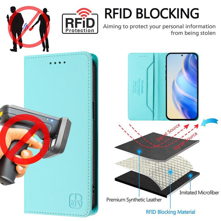 Funda de cuero con doble pliegue y succión magnética RFID para TCL 605/60 SE RC01 (verde menta)