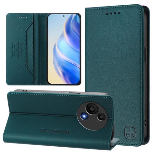 Funda de cuero con doble pliegue y succión magnética RFID para TCL 605/60 SE RC01 (verde oscuro)