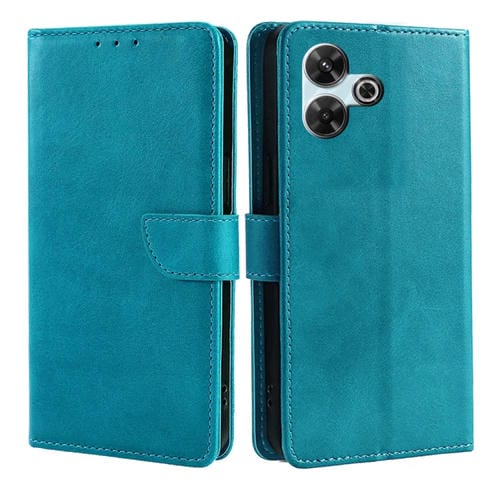 Funda de Cuero con Tapa y Hebilla con Textura de Piel de Becerro para Redmi 13 4G (Azul Claro)