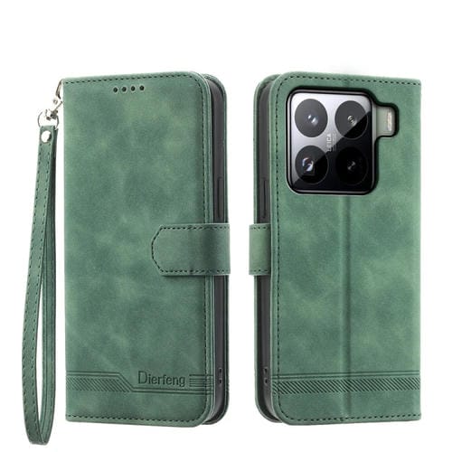 Funda De Teléfono Híbrida De Cuero Pu Y Tpu Dierfeng Dream Line Para Xiaomi 15 (Verde)